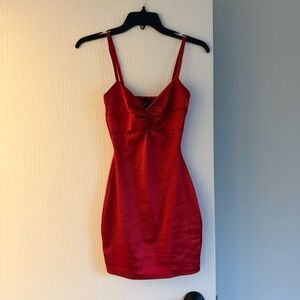 Windsor Red Satin Knot-Front Mini Dress